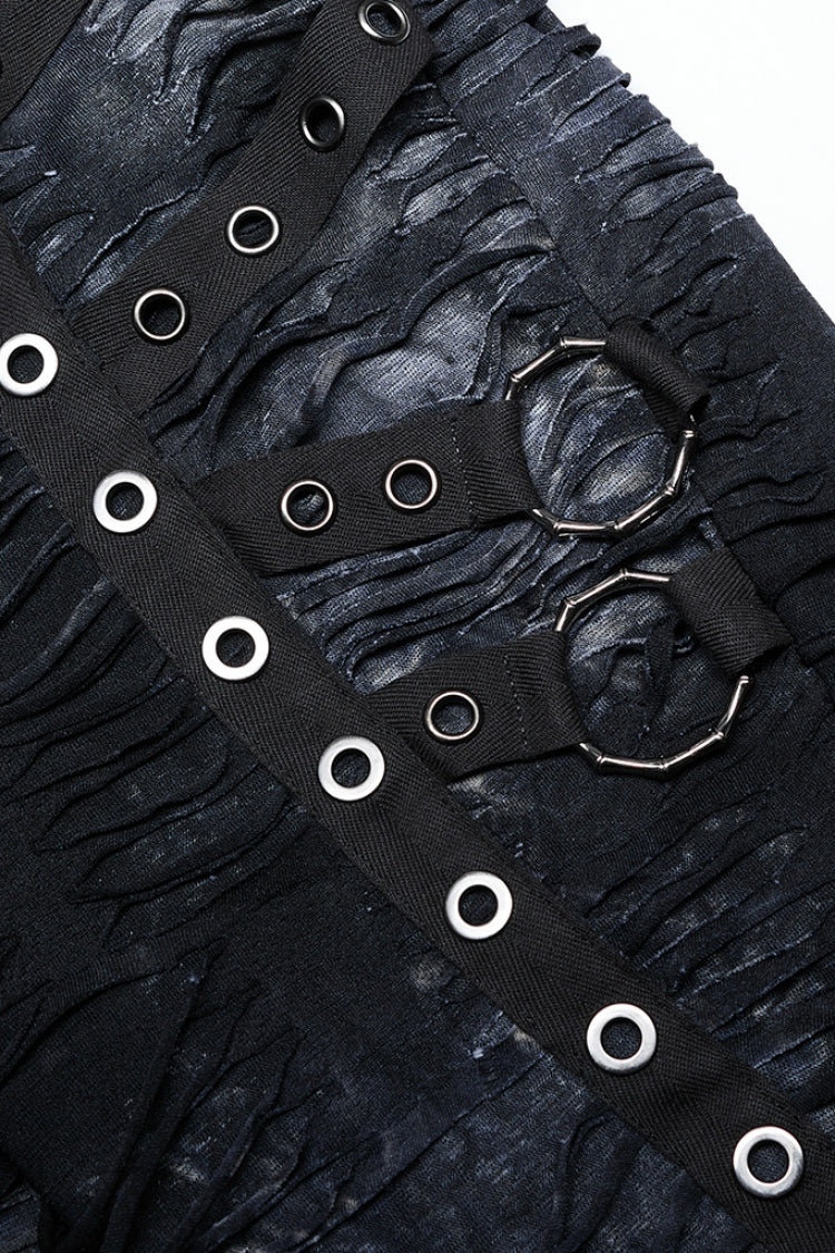 Slim Ripped Tie-Dyed Metal Loop Steampunk Leggings, Two Shades