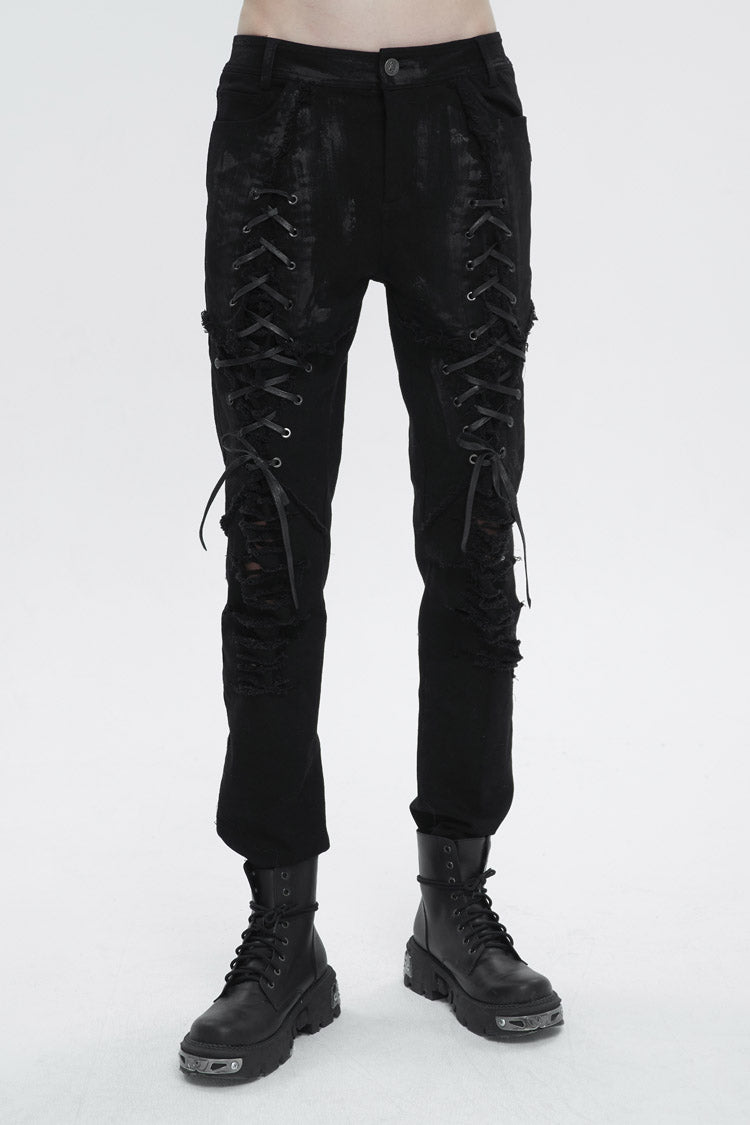Edgy Distressed Strappy Punk Trousers for Men