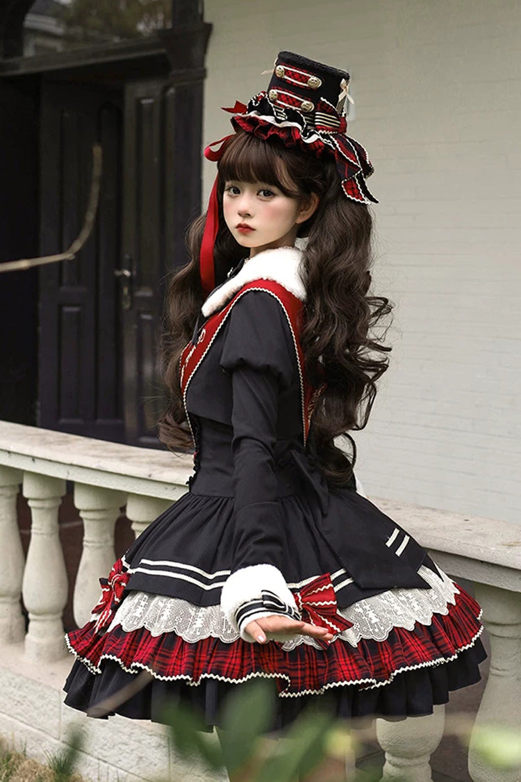 Classic Gothic V-Neck Multi-Layered Printed Ruffled JSK Dress - Honor Guard Gala