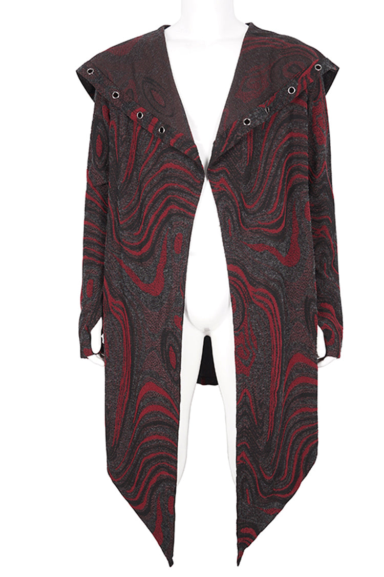 Scarlet Hooded Gothic Coat with Irregular Chains for Men