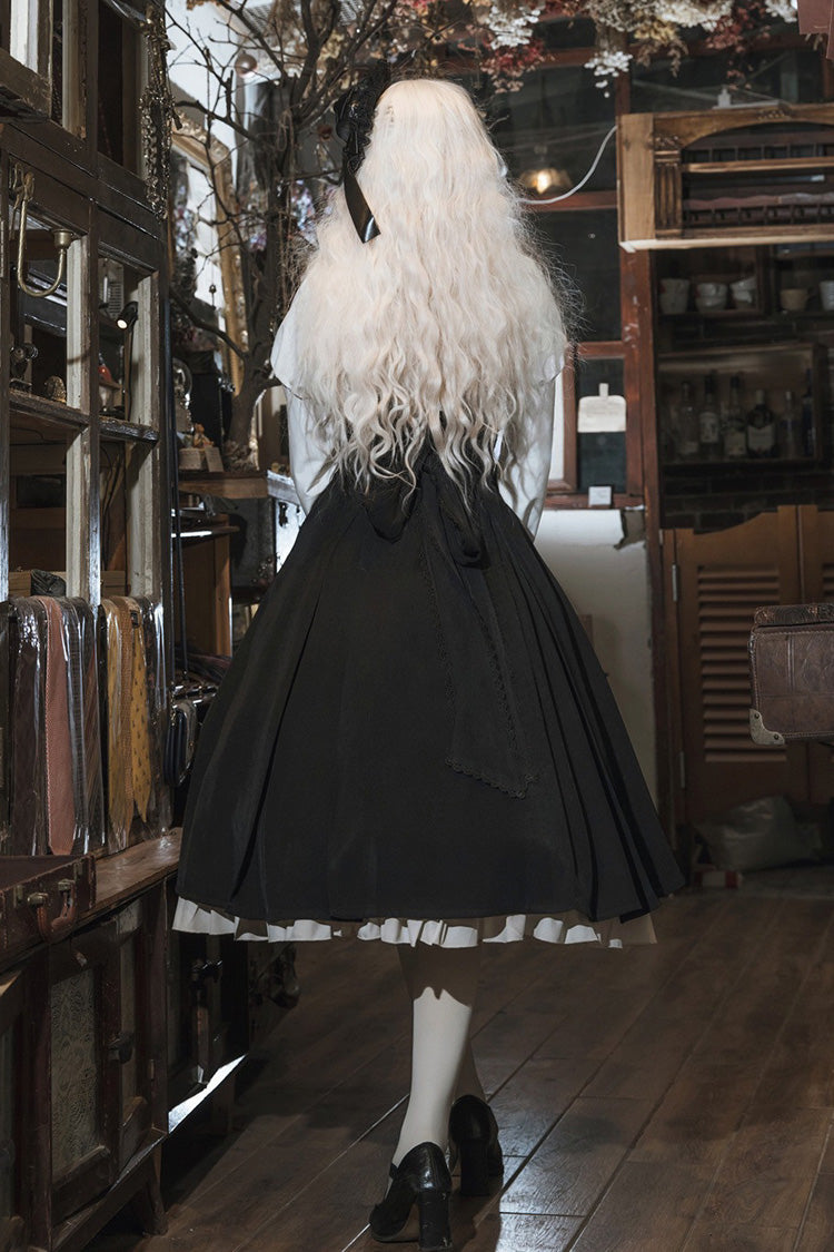 Black/White Violin Variations Ruffled Embroidered Gothic Lolita Jumper Gown Set
