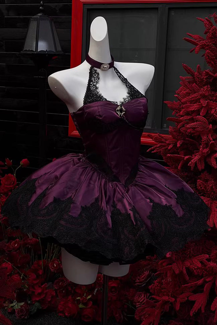 Violet Lace Cat Halter Cut-Out Embroidered Gothic Ballet JSK