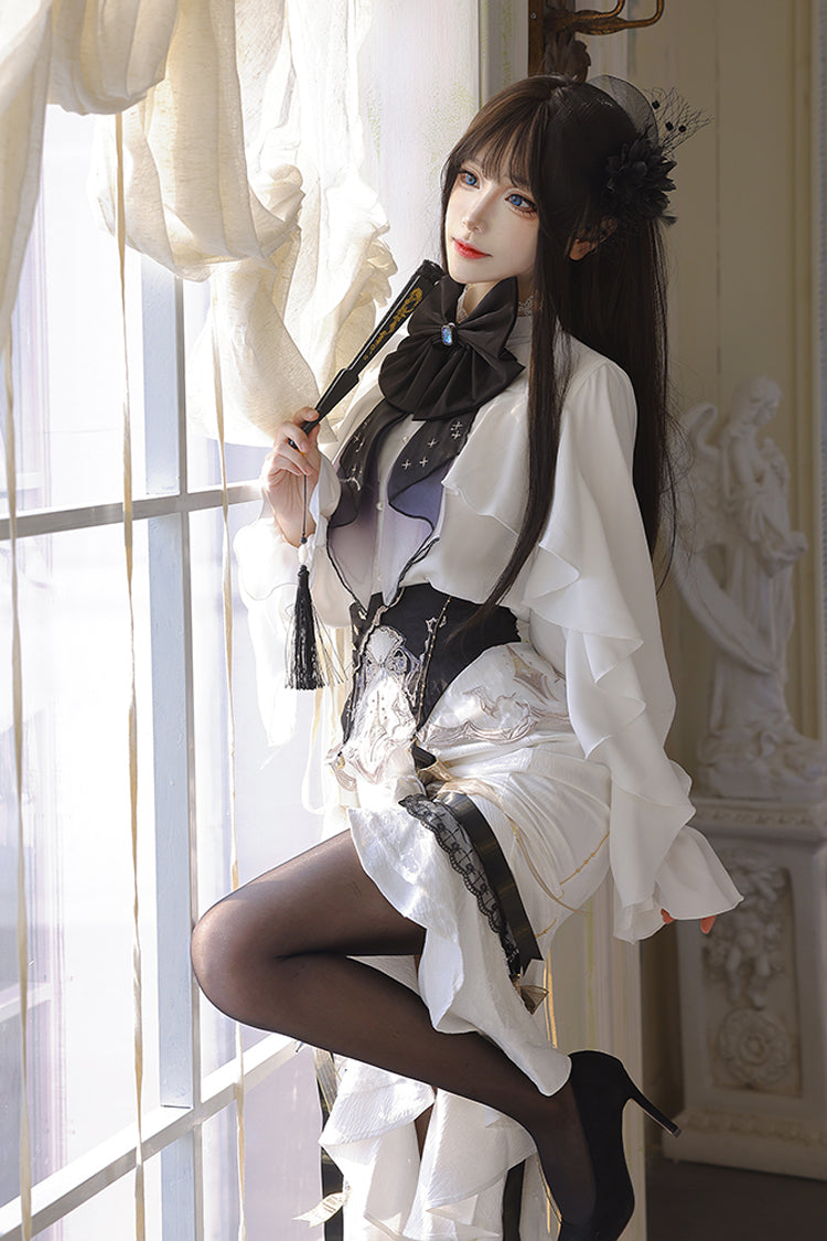 Ivory Jacquard Embroidered Irregular Skirt with Bow - Star Gate