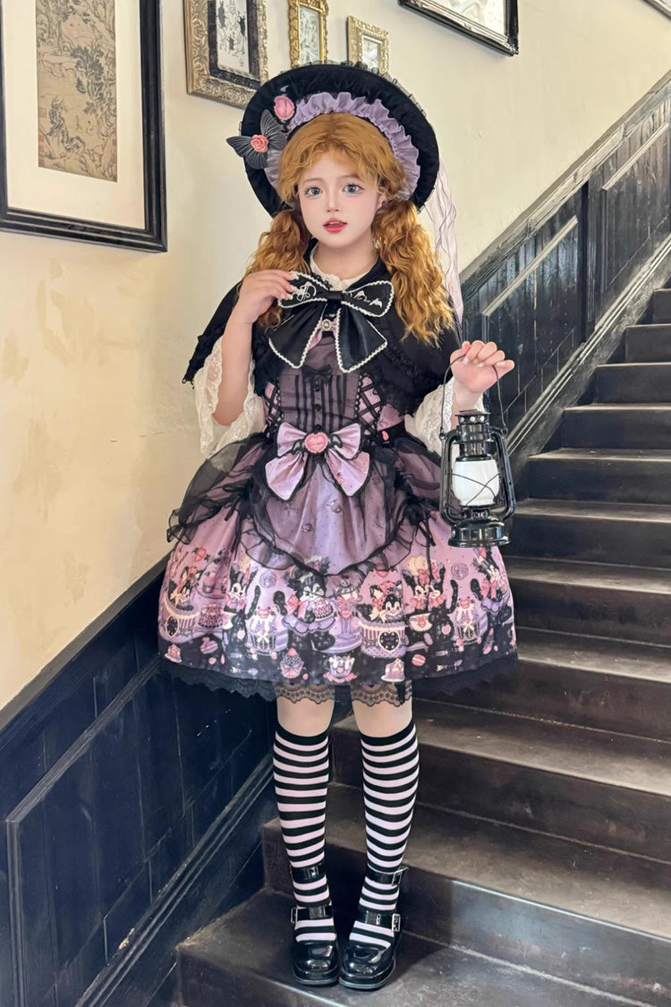 Devil Cat Violet Ruffle Bowknot Lace Gothic JSK Dress Plus Size - Devil Cat
