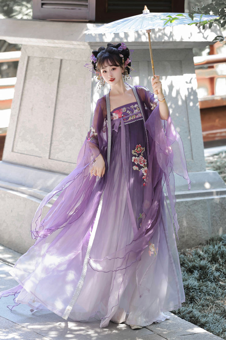 Orchid Embroidered Tang-Style Hezi Hanfu Full Ensemble
