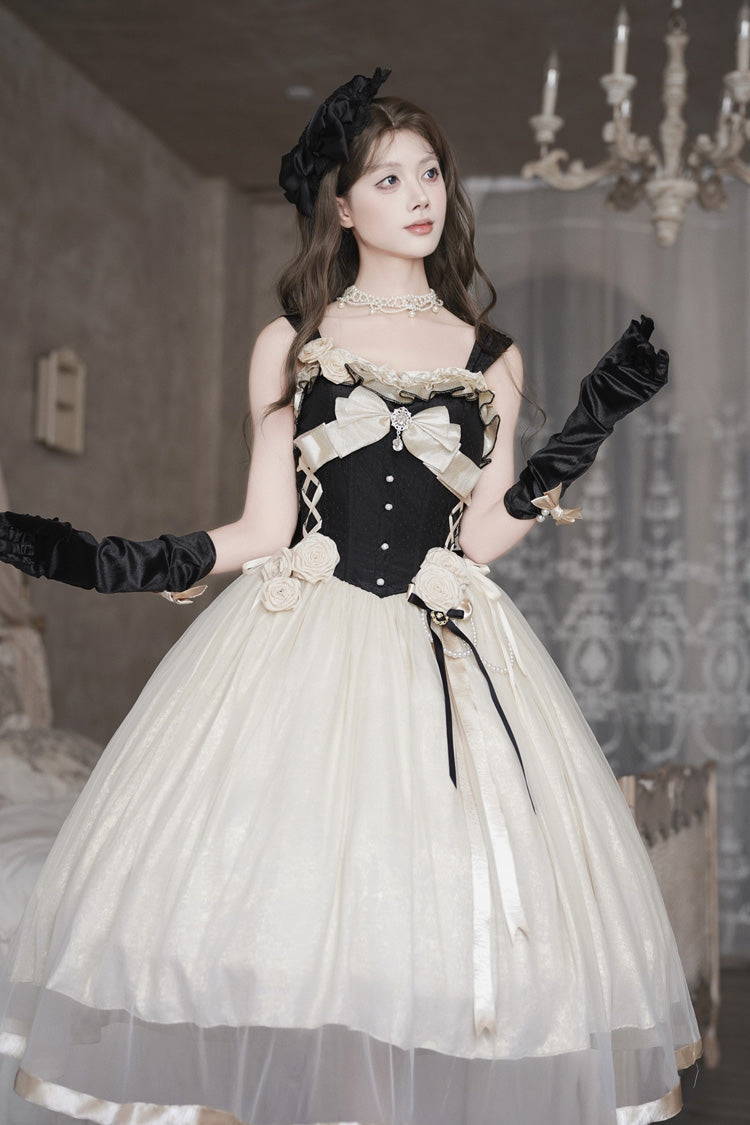 Paris Souvenir Sleeveless Ruffle Fishbone Pearl Classic Elegant JSK
