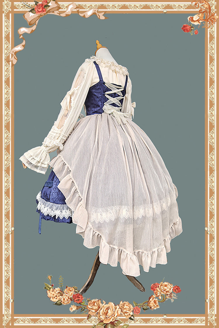 Sleeveless Printed Ruffled Bow Lace-Up Gothic Elegant Jsk Dress - Two Colors