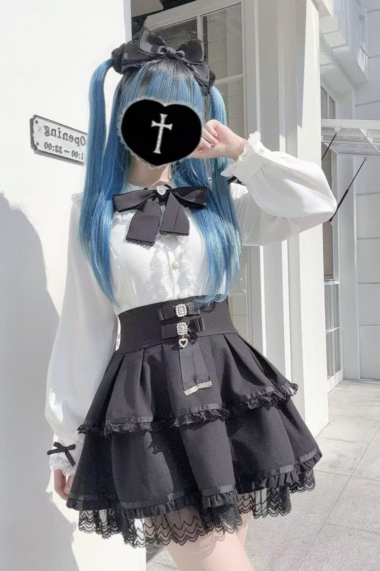 Bunny-Eared Bow and Lace Jirai Blouse in Three Shades