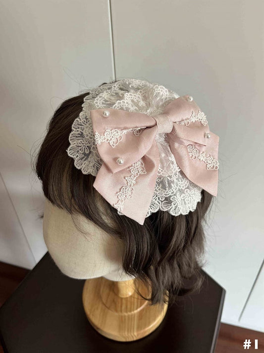 Pink Hairclip White and Bowknot Floral
