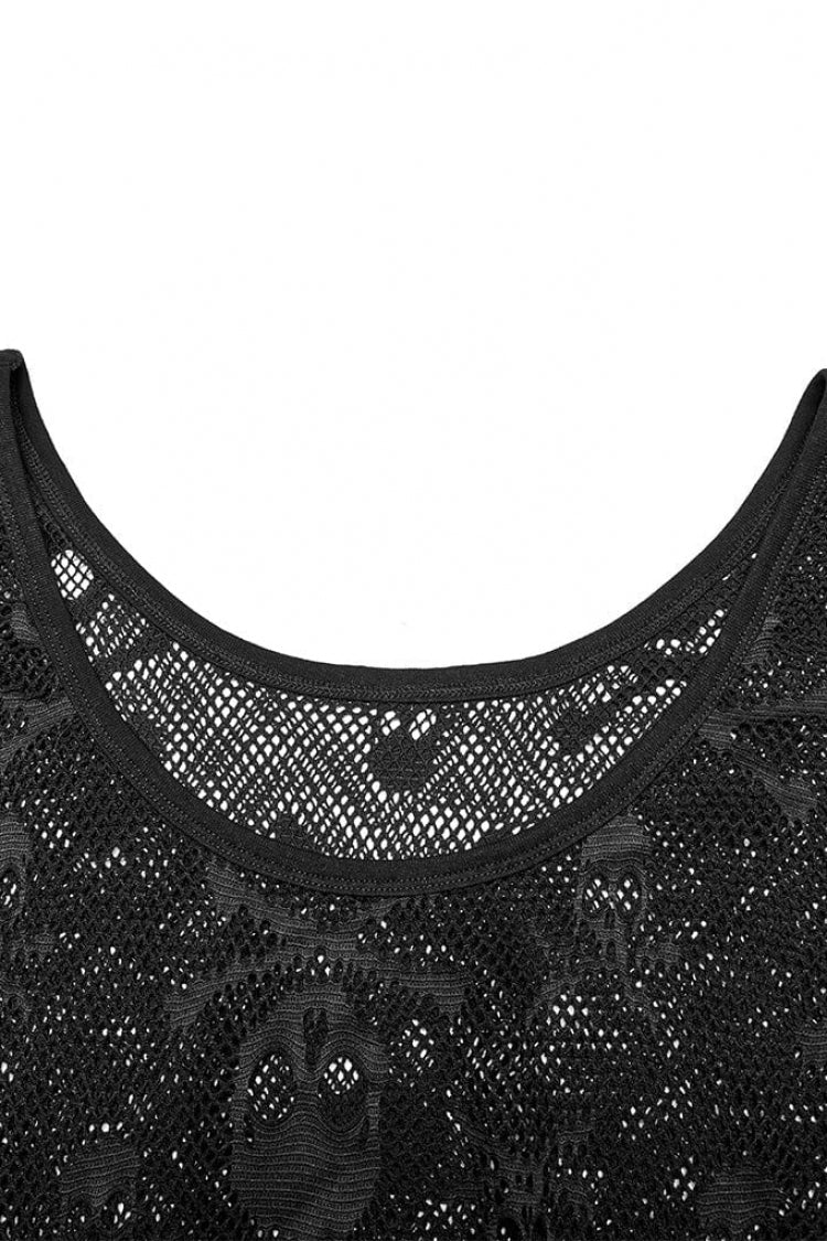 Skull Print Stitching Mesh Steampunk Vest