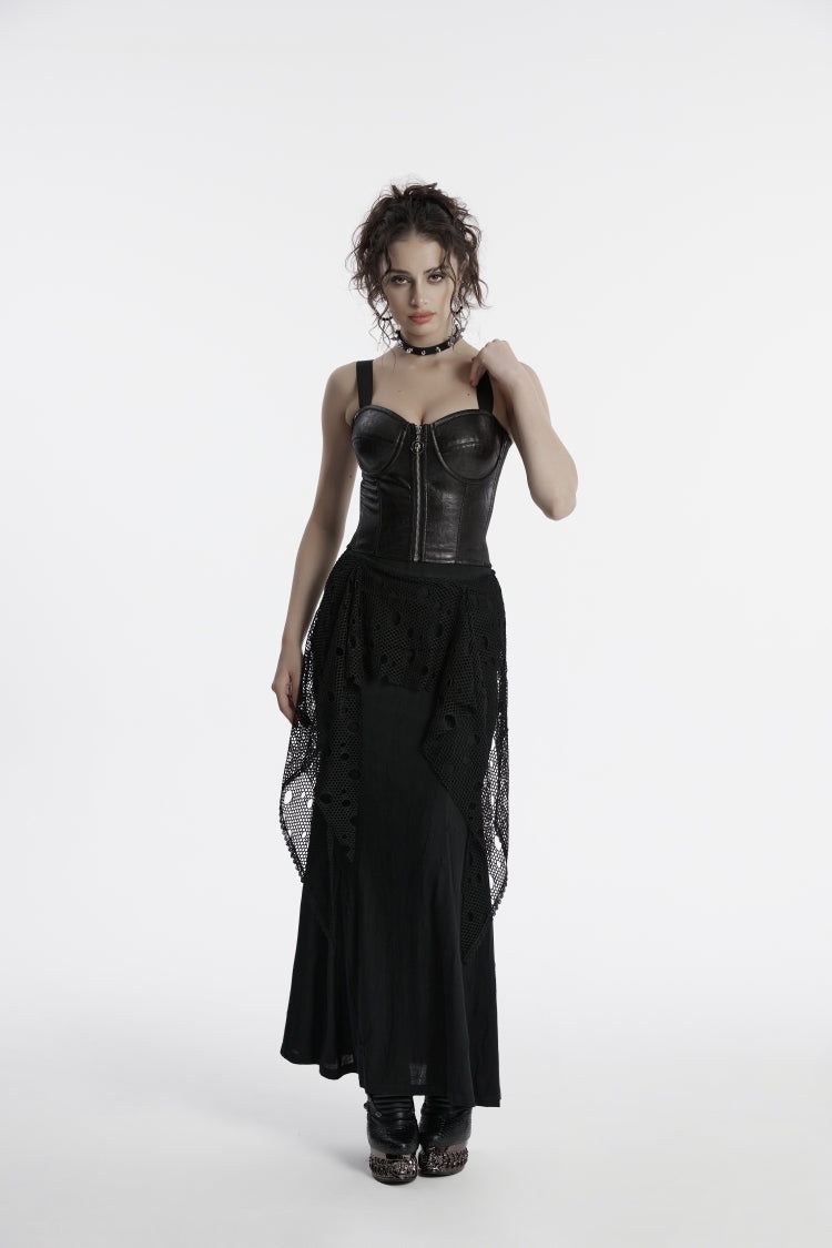 Punk Fishtail Skirt with Mesh Panels and Eyelet Trim
