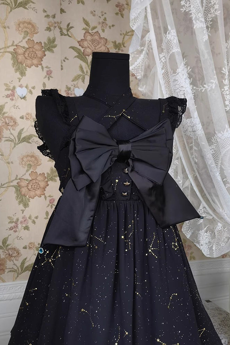 Black Triple-Layered Ruffled Bow Gothic Princess Lolita JSK