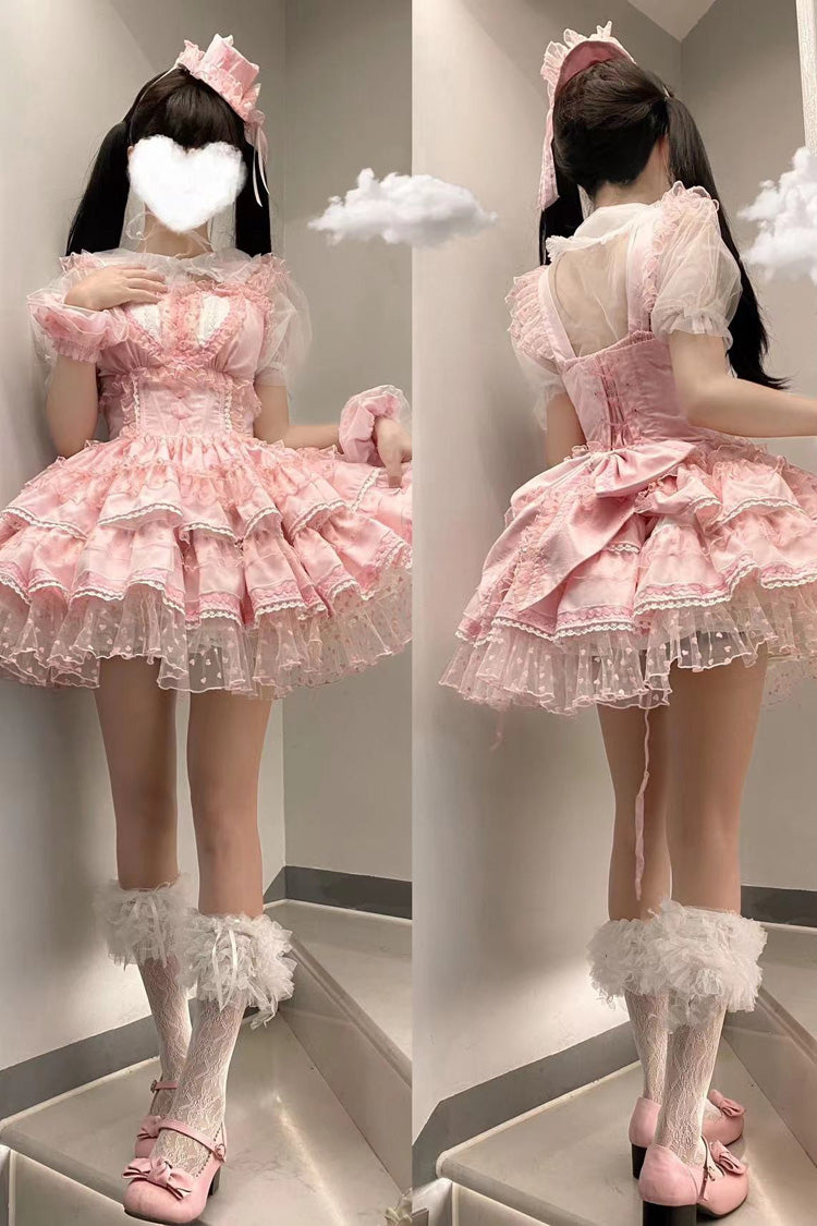 Pink Dopamine Pray Printed Multi-Layer Sweet Lolita JSK Dress - Ruffled Lace