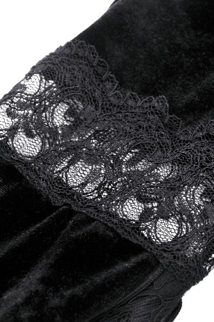 Jet-Black Gothic Cape with Flared Sleeves and Ruffled Lace Trim