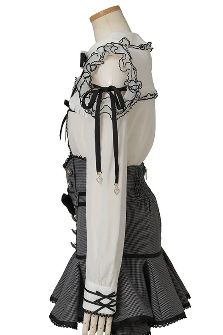 Charming Off-Shoulder Bow-Embellished Two-Piece Outfit with High-Waist Printed Skirt