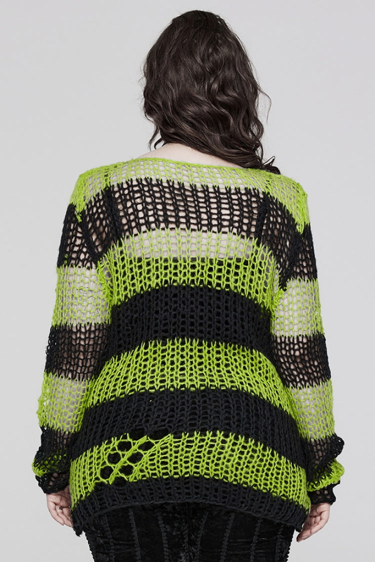 Gothic Striped Sweater - Ripped, Irregular Hem, 4 Shades