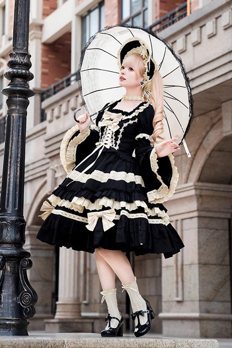 Sweet Lolita Dress with Multi-Layer Ruffles Bowknot Short Sleeves