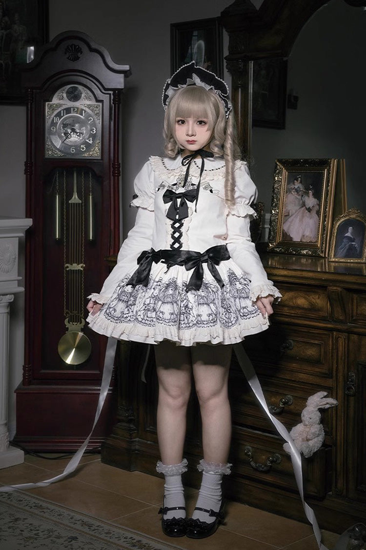 Gothic Doll Night Dress with Short Sleeves, Ruffles, and Bow