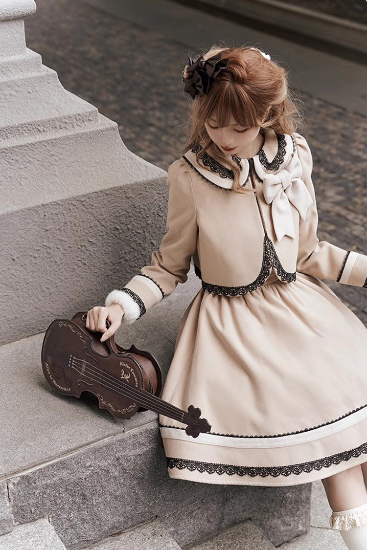 College Style Two-Piece Set with Doll Collar and Bowknot