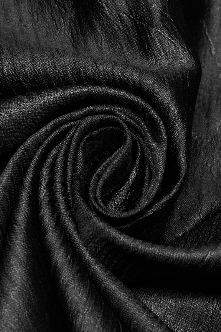 Jet-Black Gothic Shirt with Puffed Sleeves and Lace Panels for Men