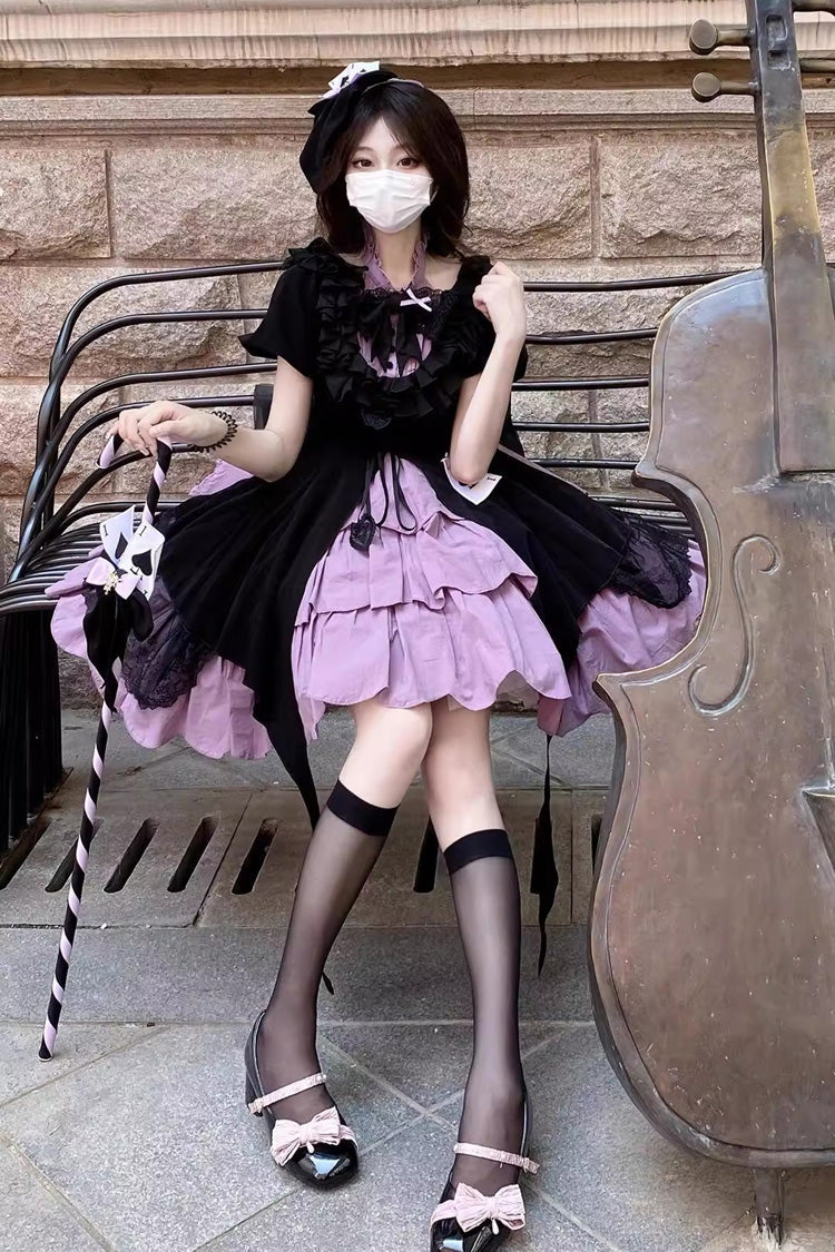 Black Purple Phantom Thief Ace of Spades Short Sleeve Ruffle Bow Gothic Lolita Set