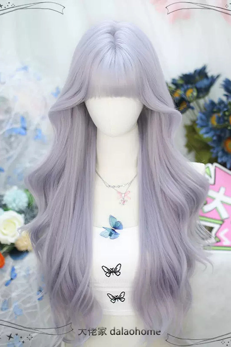 Light Purple Long Curly Wig with Short Bangs