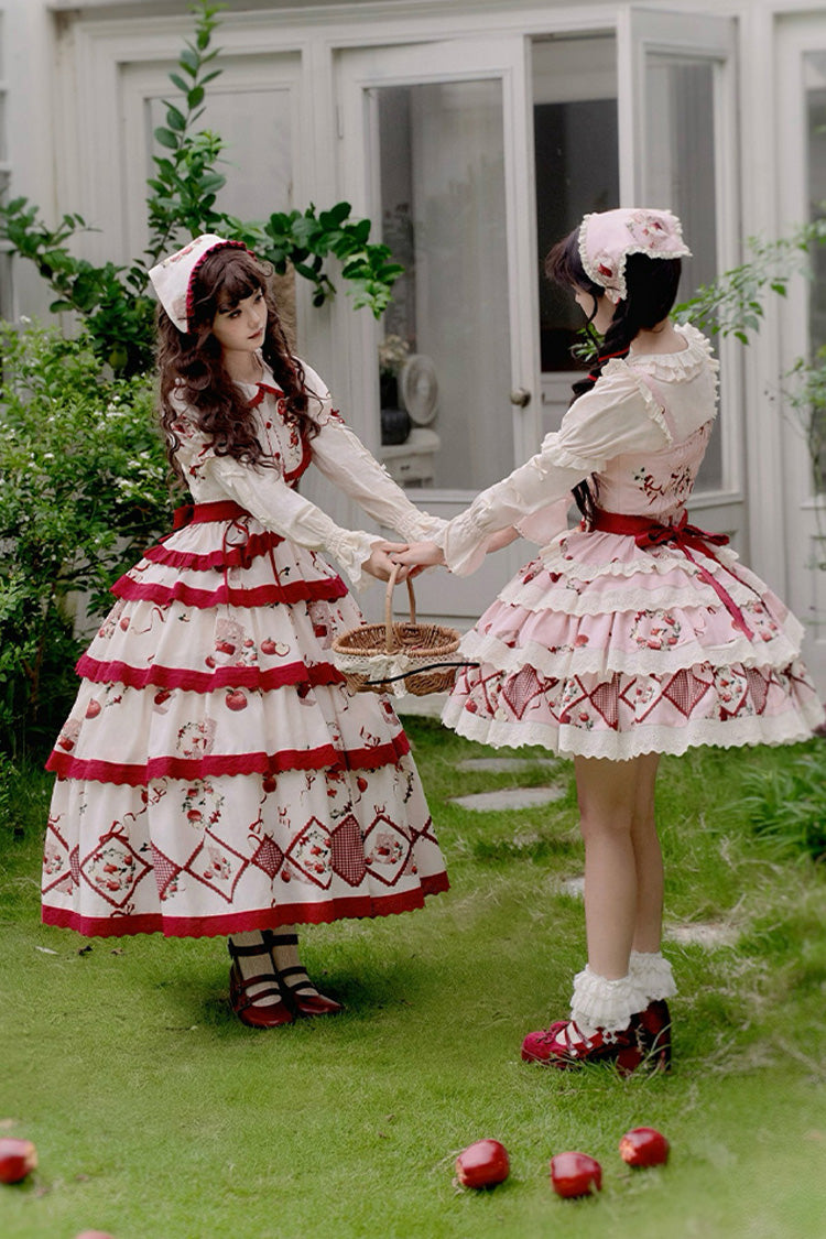Blush Three-Tier [Apple Orchard] Print Ruffle Embroidered Sweet Lolita Mini Skirt