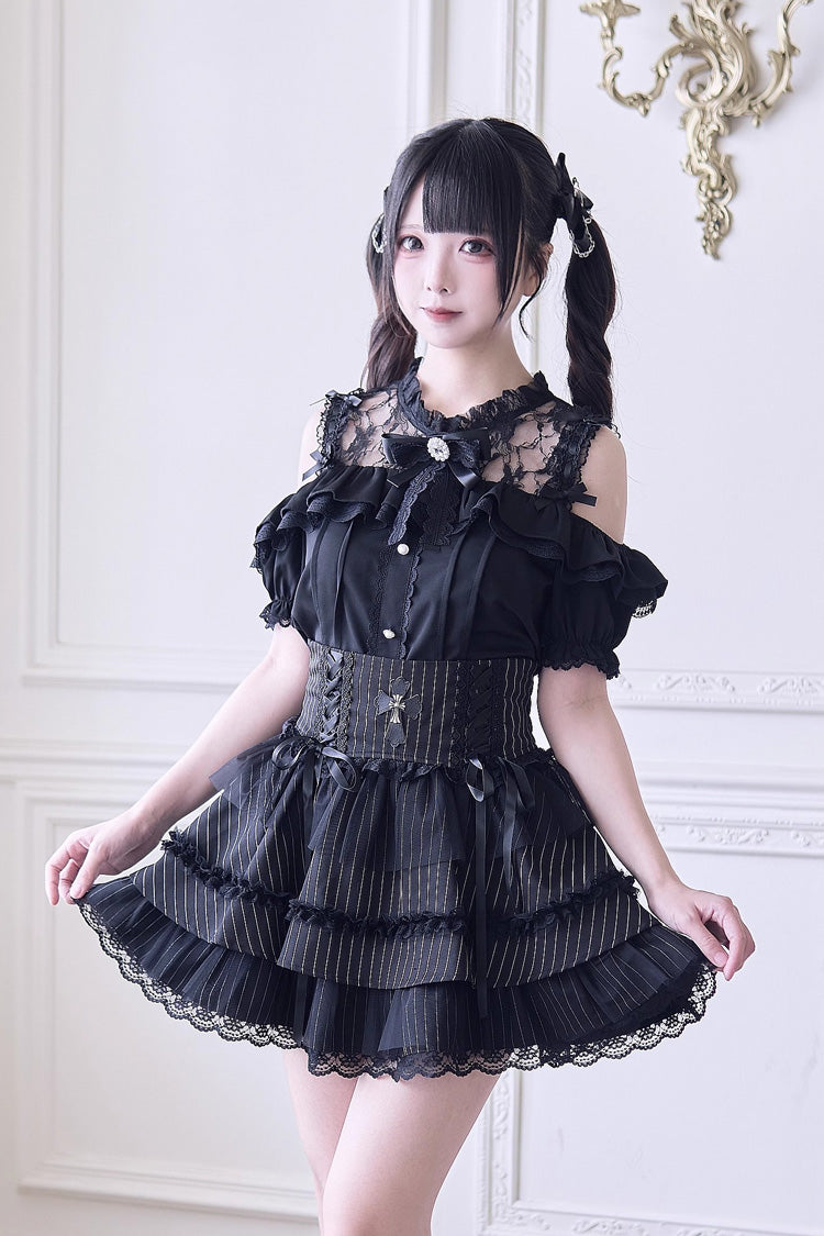 Hollow Bowknot Off-Shoulder Blouse - Jirai Kei Style