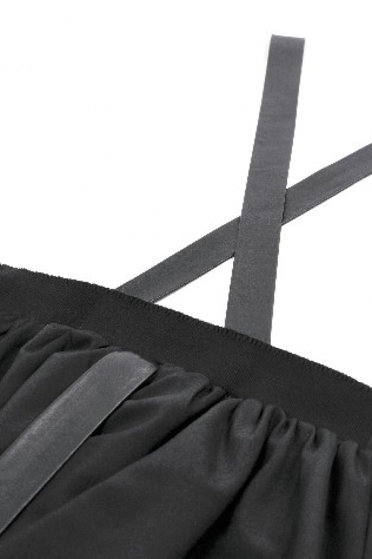 Bat Wing Buckled Gothic Suspender Dress Graduation Dress with Tail