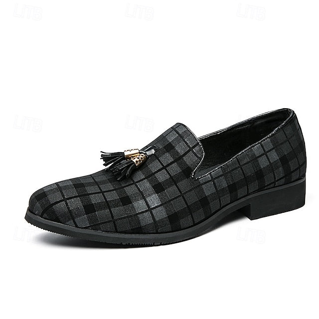 Decoration with Tassel Men's – Plaid Loafers Elegant