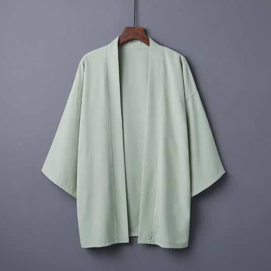 Chic Pure Color Casual Cardigan Kimono Outerwear - Green