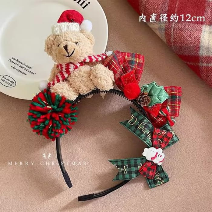 Christmas Headband / Hair Clip - Bear - Black / One Size