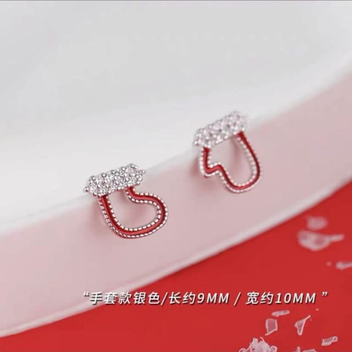 Christmas Rhinestone Asymmetrical Stud Earring - 1 Pair