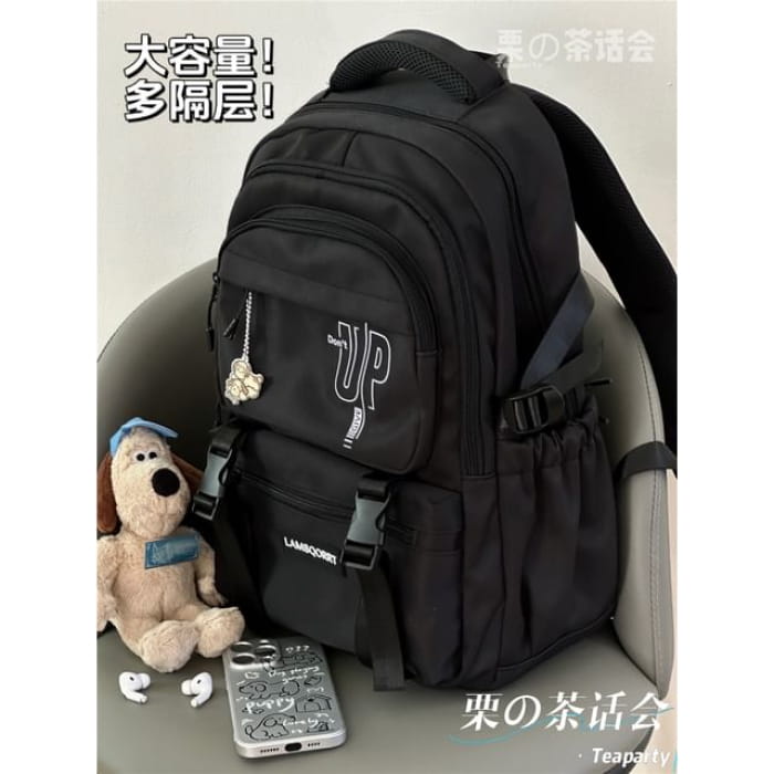 Color Block Backpack / Bag Charm / Set - Black / One Size