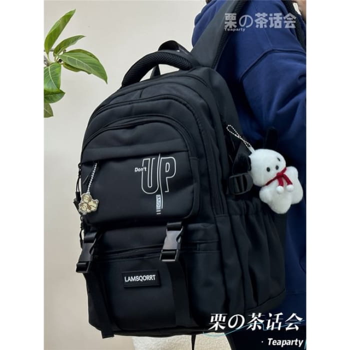 Color Block Backpack / Bag Charm / Set - With Dog - Black