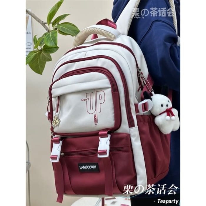 Color Block Backpack / Bag Charm / Set - With Dog - Wine