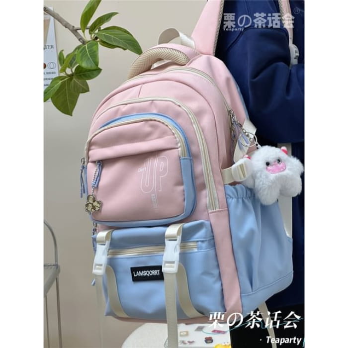 Color Block Backpack / Bag Charm / Set - With Horn Monster