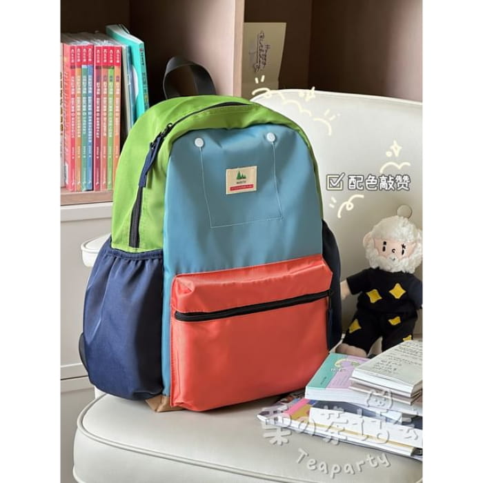 Color Block Laptop Backpack / Bag Charm / Set - Blue &