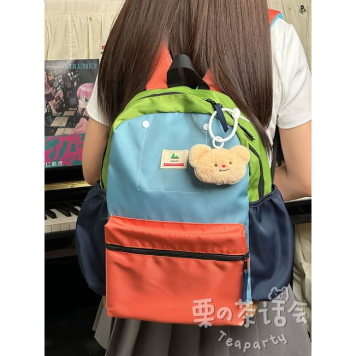 Color Block Laptop Backpack / Bag Charm / Set - With Bear