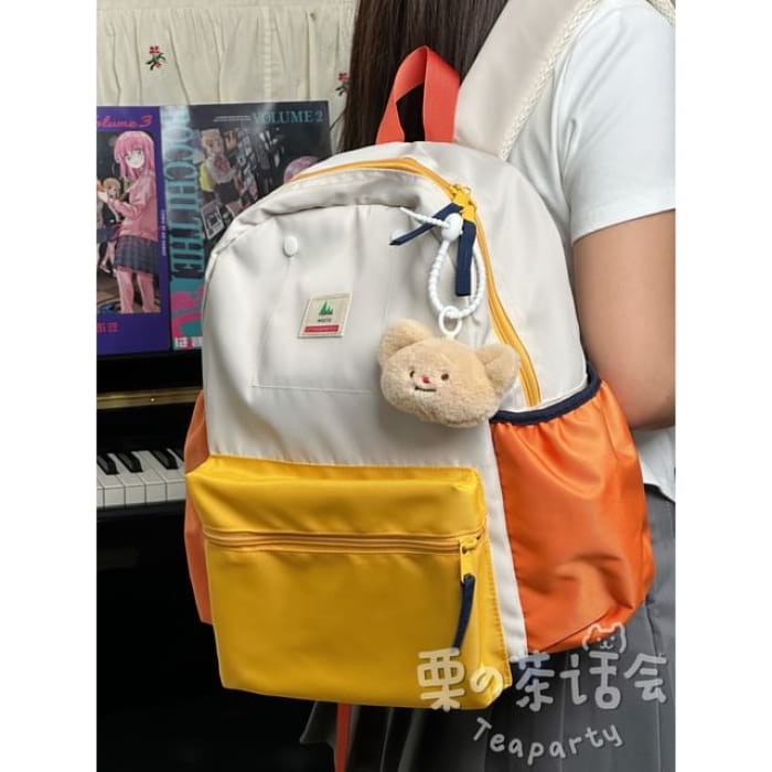 Color Block Laptop Backpack / Bag Charm / Set - With Bear