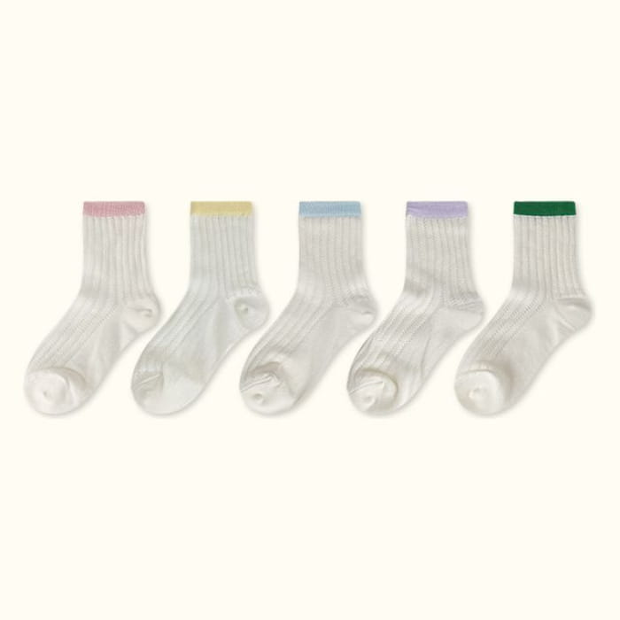 Contrast Trim Pointelle Knit Socks / Set - Type 13 - of 5