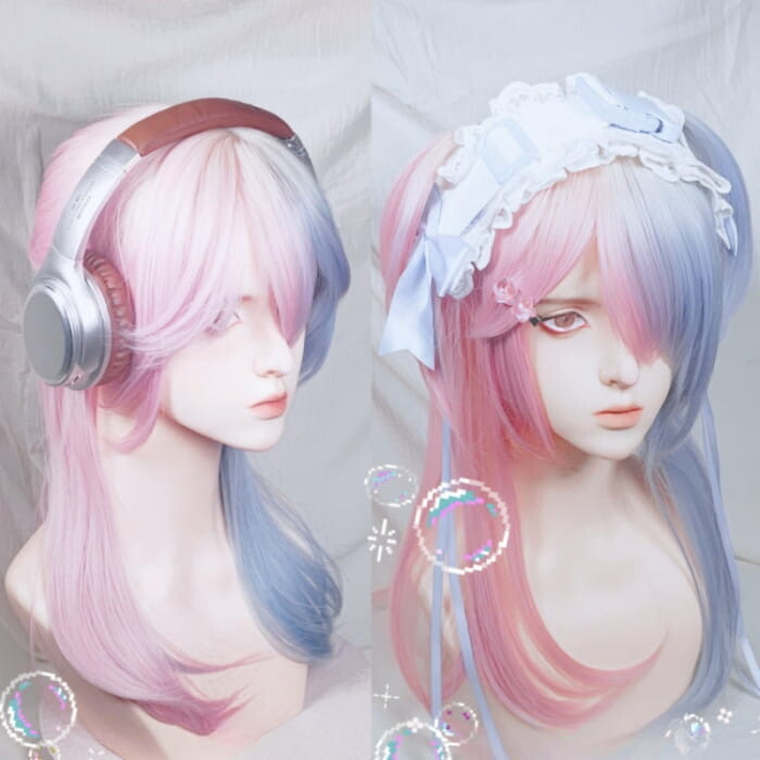 Cotton Candy Pink Blue Wig ON1280