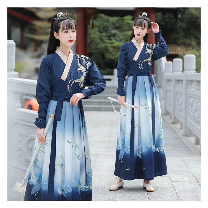 Couple Matching Flower Embroidered Hanfu Costume Set