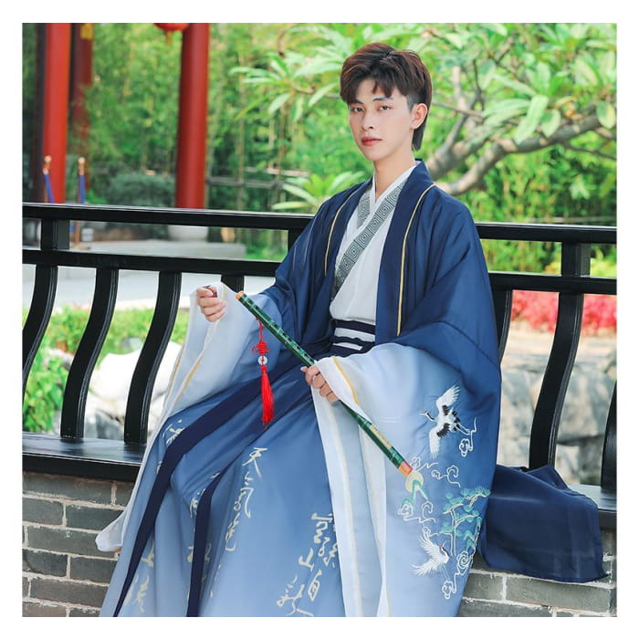 Crane Embroidered Hanfu Jacket / Patterned Blouse / High