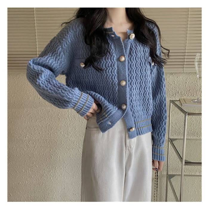 Crew Neck Contrast Trim Cardigan