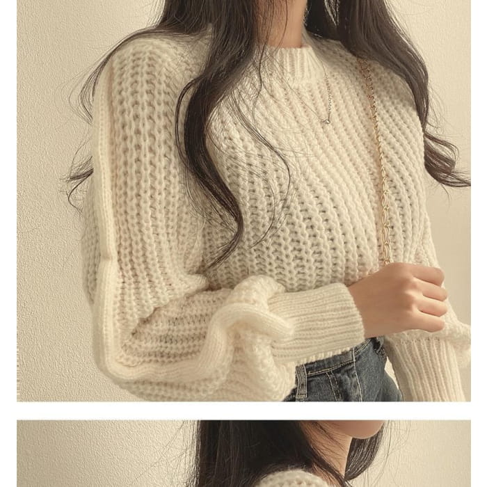 Cropped Crochet-Knit Sweater