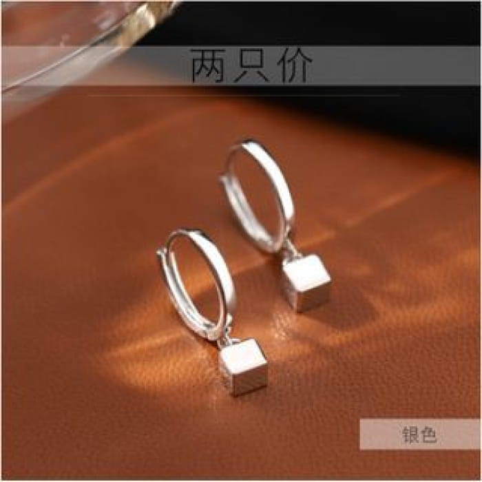 Cube Sterling Silver Dangle Earring - 1 Pair - One Size