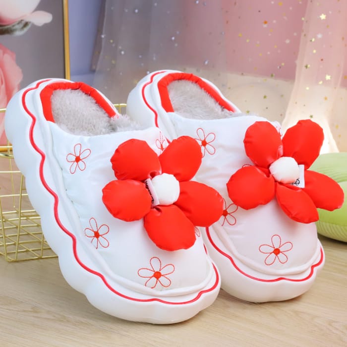 Cute Comfy Inside Flower Slippers - Red / 36/37
