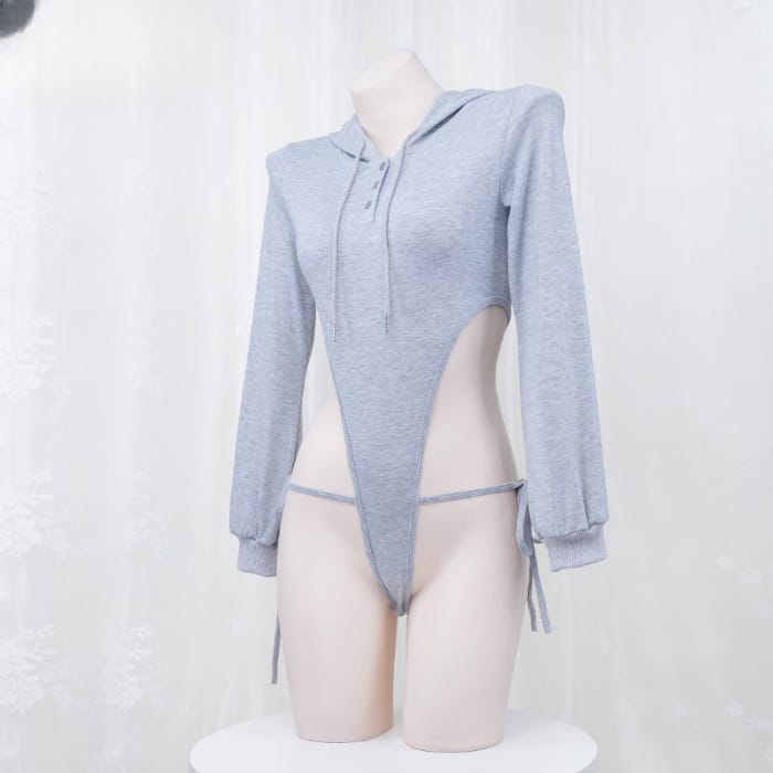 Cute Grey Hooded Bodysuit Sweater ON901 - grey / F