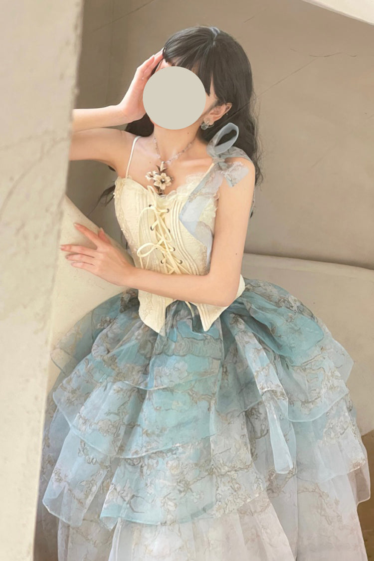 Emerald Gradient Multi-Layer Print Sweet Skirt